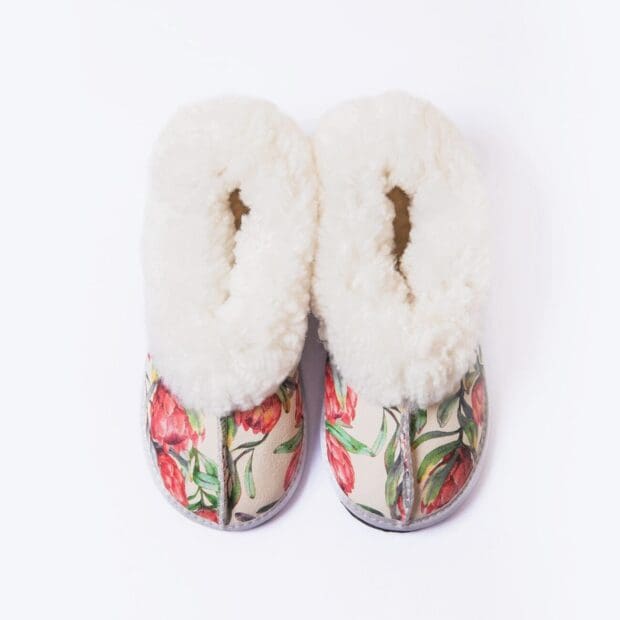 Green Protea Sheepskin Slippers