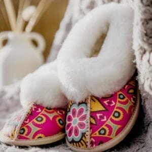 Mandala Pink Sheepskin Slippers