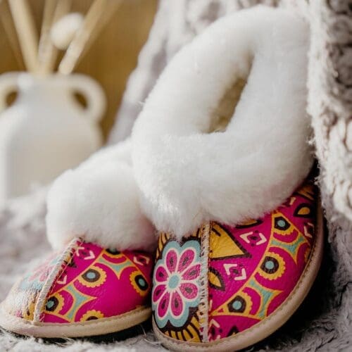 Mandala Pink Sheepskin Slippers (Full Boot Slipper)