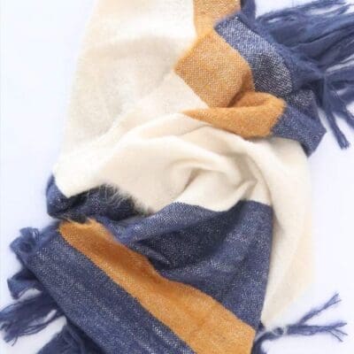 Mohair Blanket Shawl Mustard, Navy, White Block