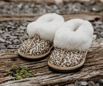 Leopard Print Sheepskin Slippers