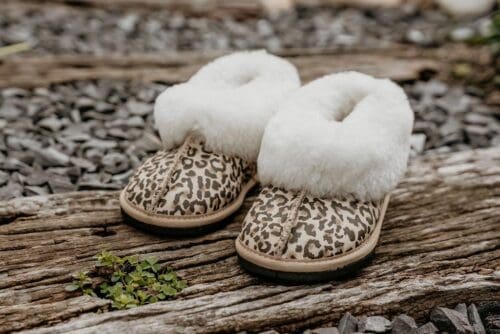 Leopard Print Sheepskin Slippers (Full Boot Slipper)