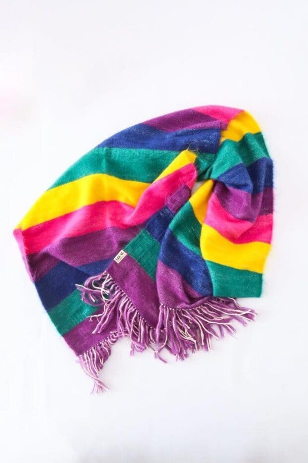 Vivid Rainbow Kid Mohair and Silk Wrap Handwoven - Image 2