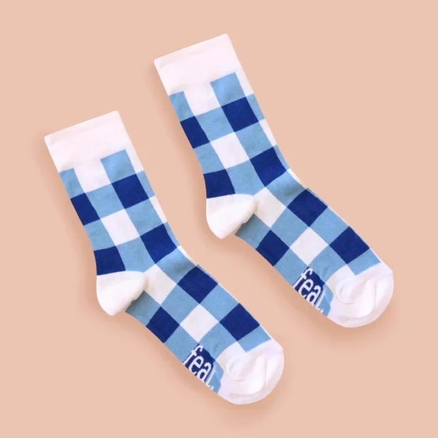 Blue Plaid socks for ladies - Image 2