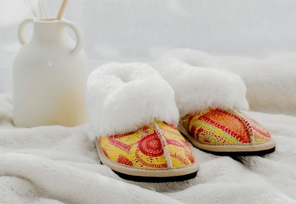 Yellow Scatter Sheepskin Slippers for Babies