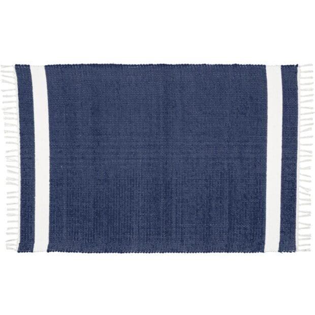 White and Navy Bathmat