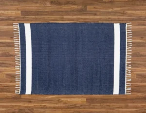 White and Navy Bathmat