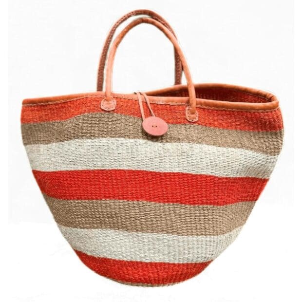 Orange Striped Woven Zambian Basket.