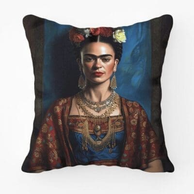 Velvet Frida Kahlo Scatter Cushion - Deep Blue