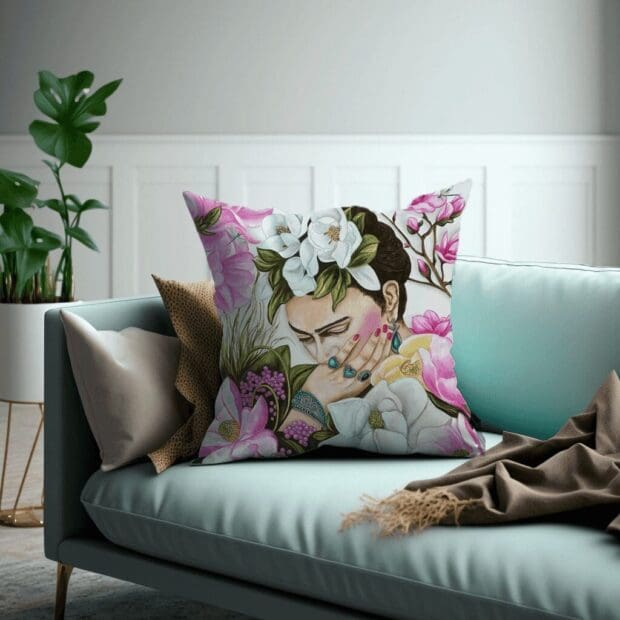 Frida Kahlo Scatter Cushion - White Printed Scatter Cushion