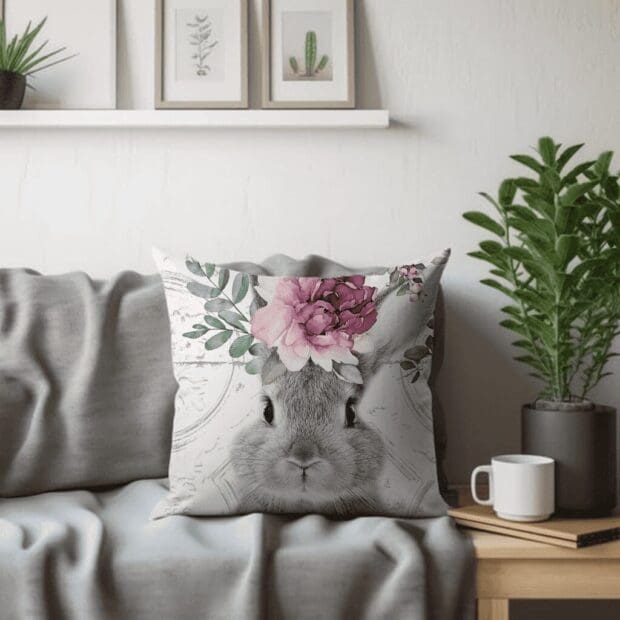 Flower Bunny Printed Scatter Cushion