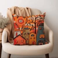 Little Villages Scatter Cushion- Sunset Printed Scatter Cushion