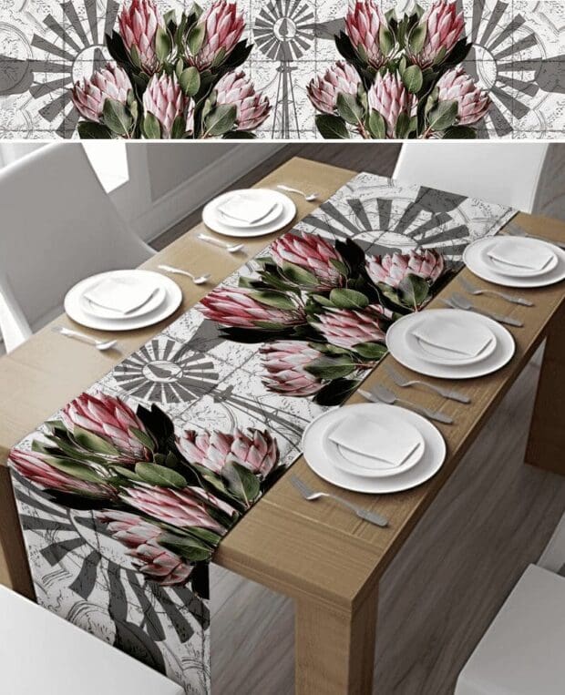 Windmill protea table Runner