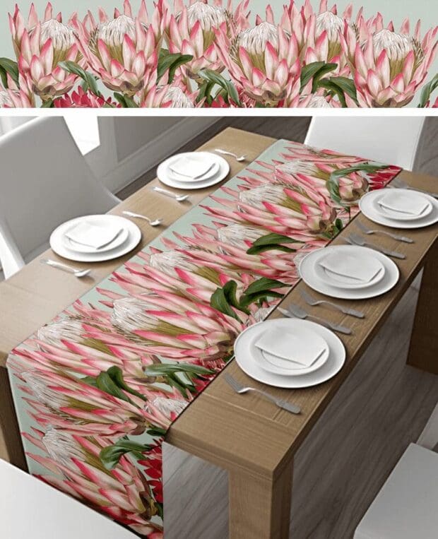 Vibrant Protea Table Runner