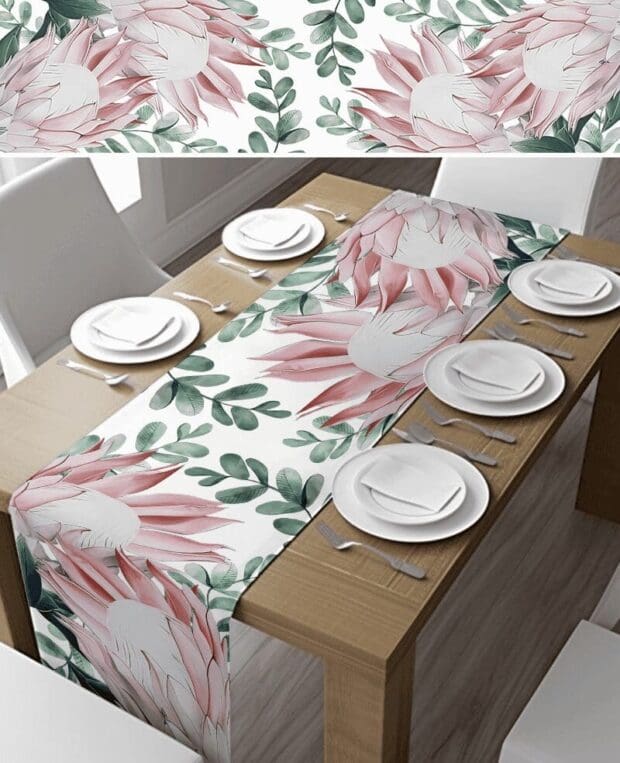 Soft Pink Protea Table Runner