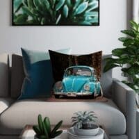 Velvet, Printed Volkswagen Scatter Cushion: Blue VW