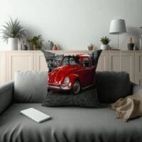 Velvet, Printed Volkswagen Scatter Cushion: Red VW