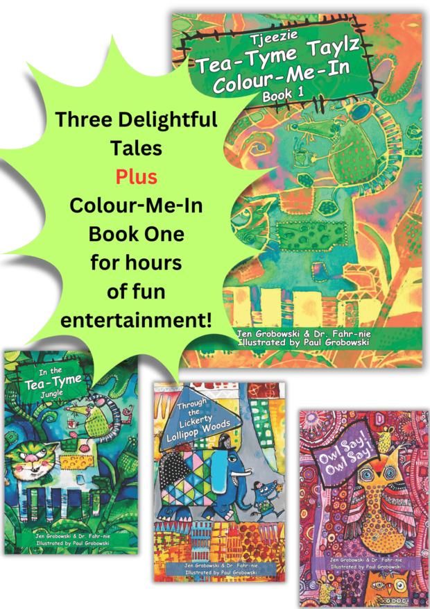 3 2 1 Tjeezie Tea-Tyme Taylz Books & Colour-Me-In Book Collection 1