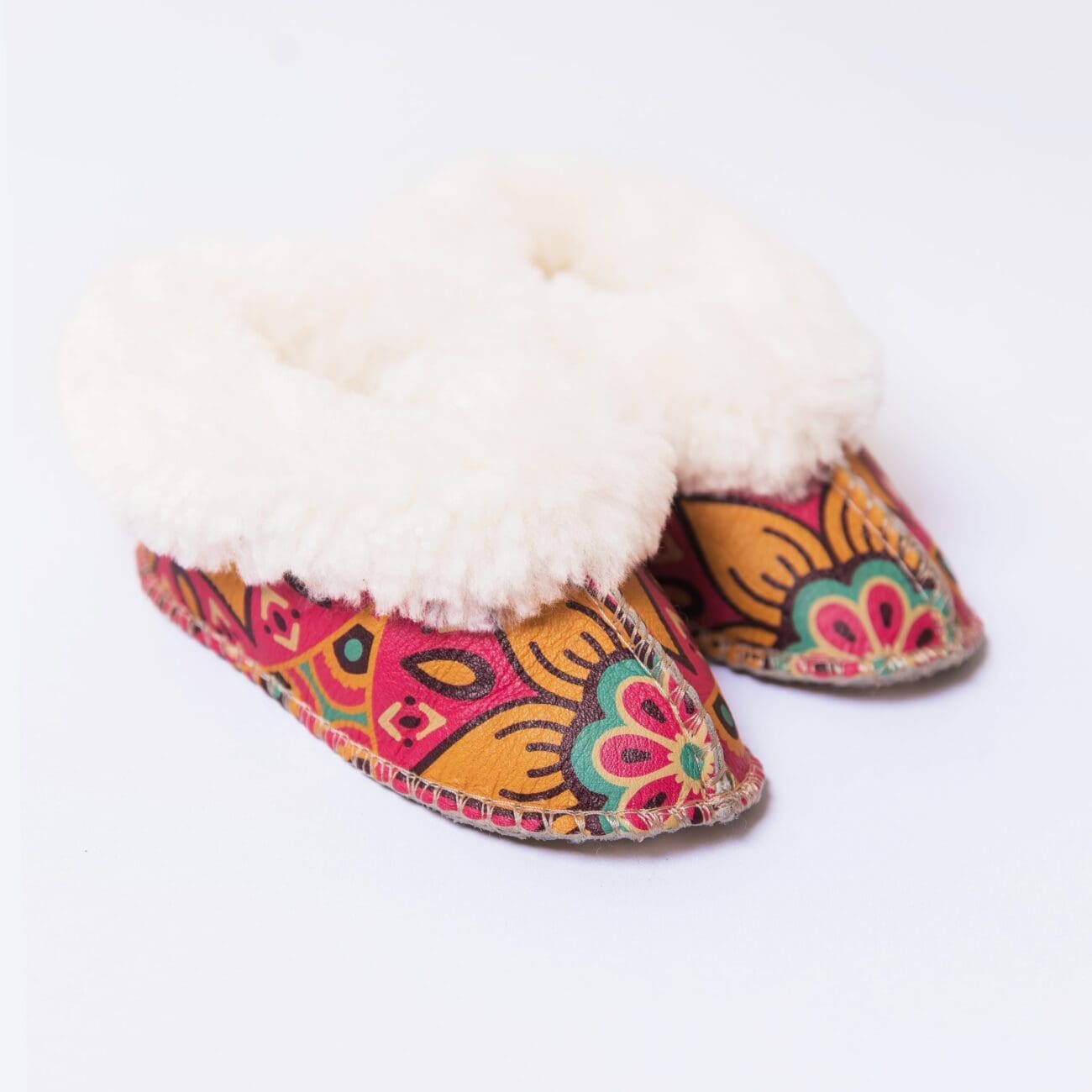 Pink Mandala Sheepskin Slippers for Babies