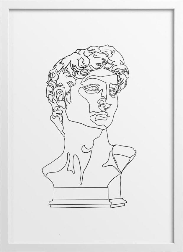 David Statue Head Line Drawing