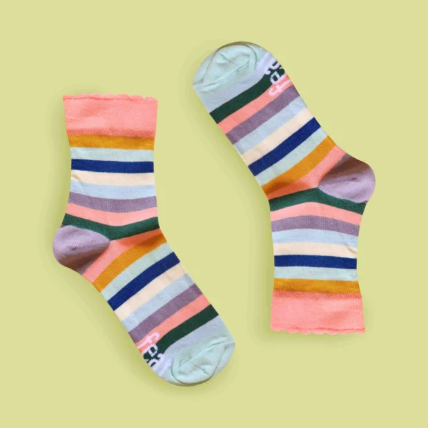 Ladies Signature Stripe socks with frill - Image 2