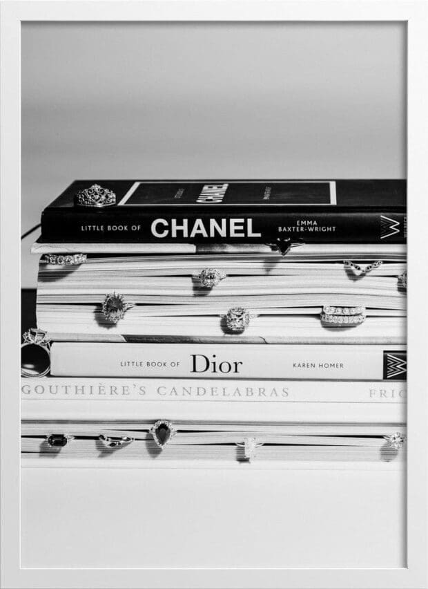 Editorial Fashion Stacked Books Poster (Black & White)