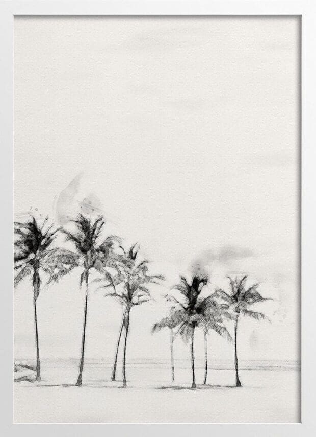 Watercolor Painting Black and White Palm Trees