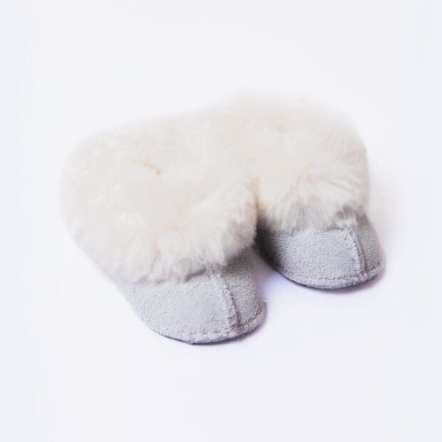 Light Grey Sheepskin Slippers for Babies 