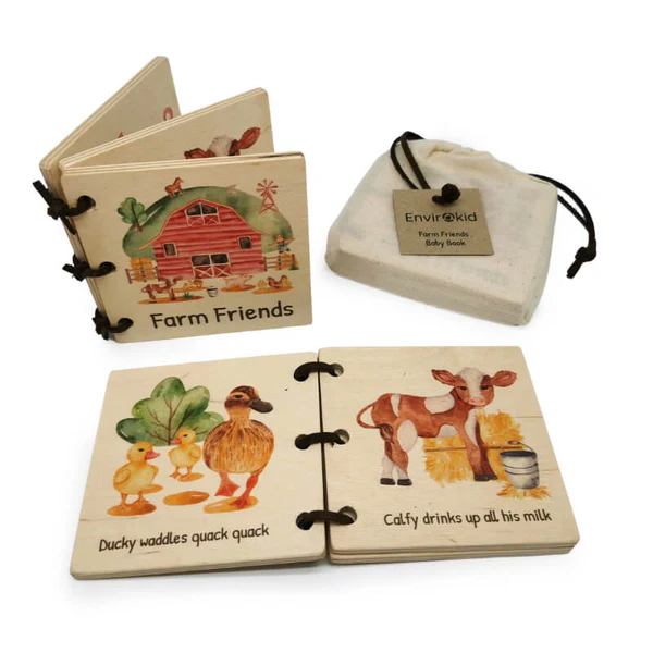 Wooden Baby Book - Farm Friends