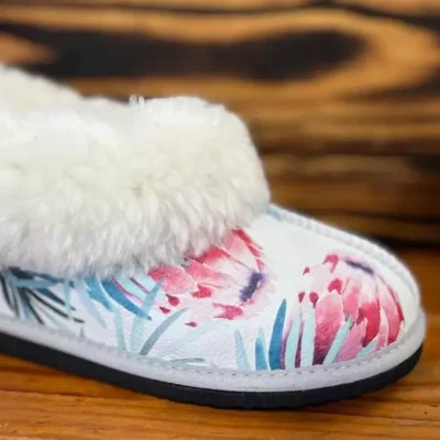Blue Protea Sheepskin Slippers