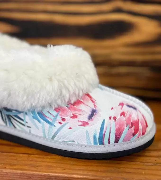 Blue Protea Sheepskin Slippers (End of Range)