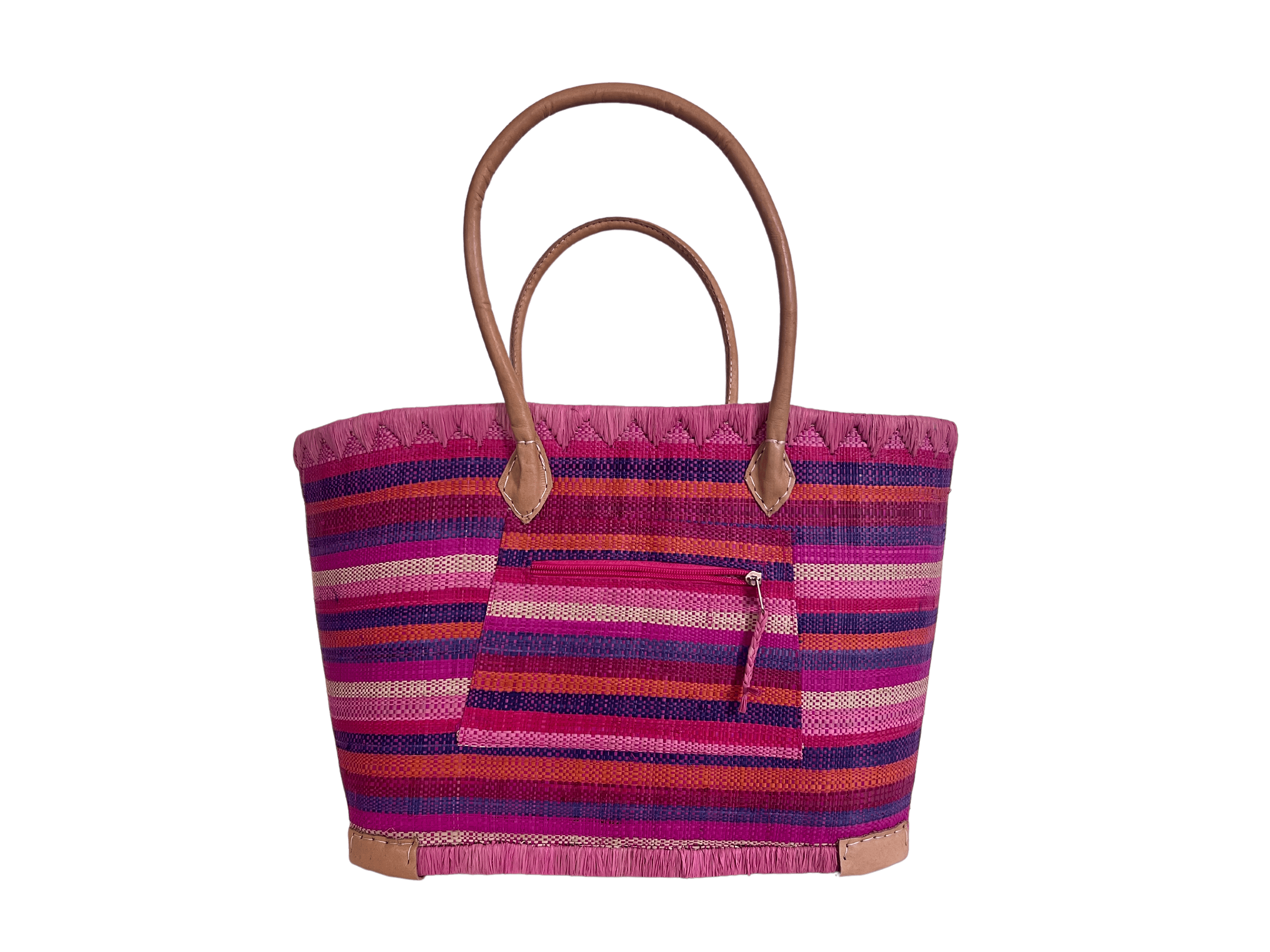 Woven Pink Rainbow Basket Bag