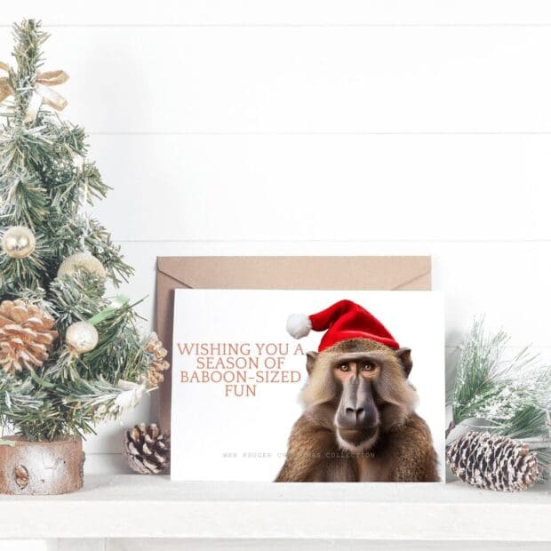 Baboon Fun Festive Greeting Card (A6) (Christmas Card) - Image 2