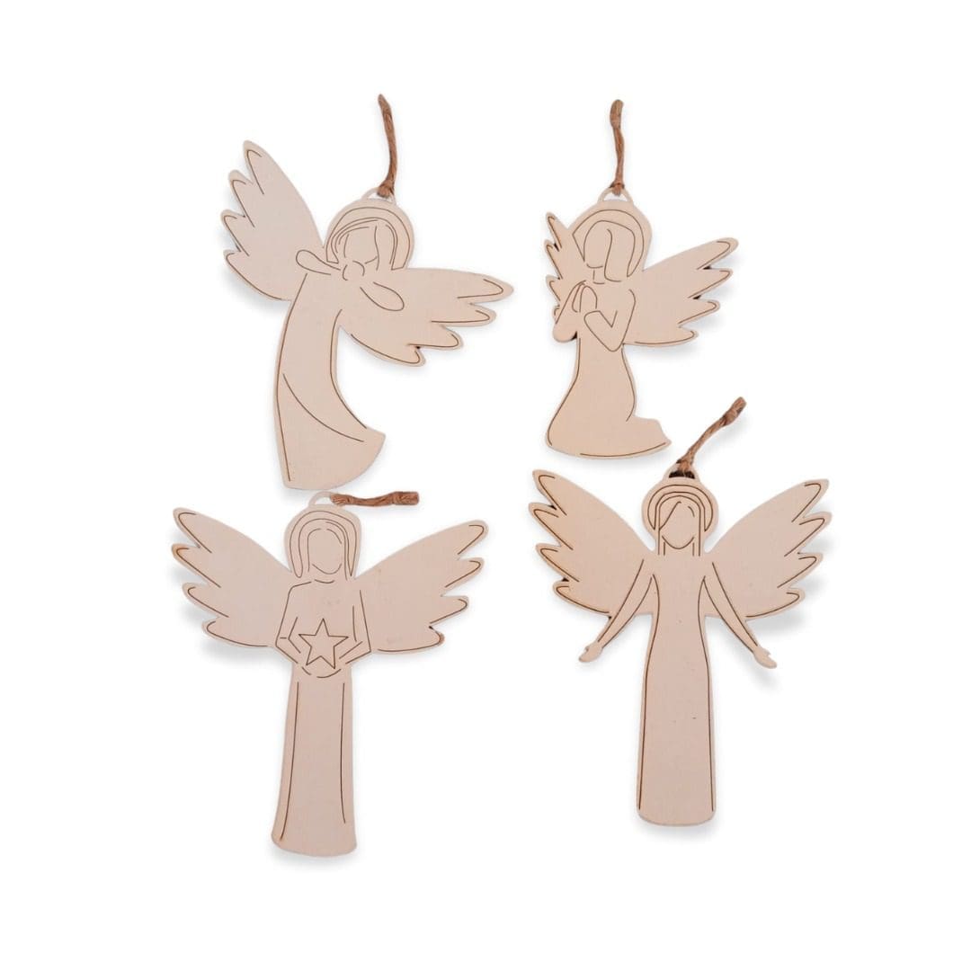 Unique Handmade Wooden Angel Ornaments (4-set)