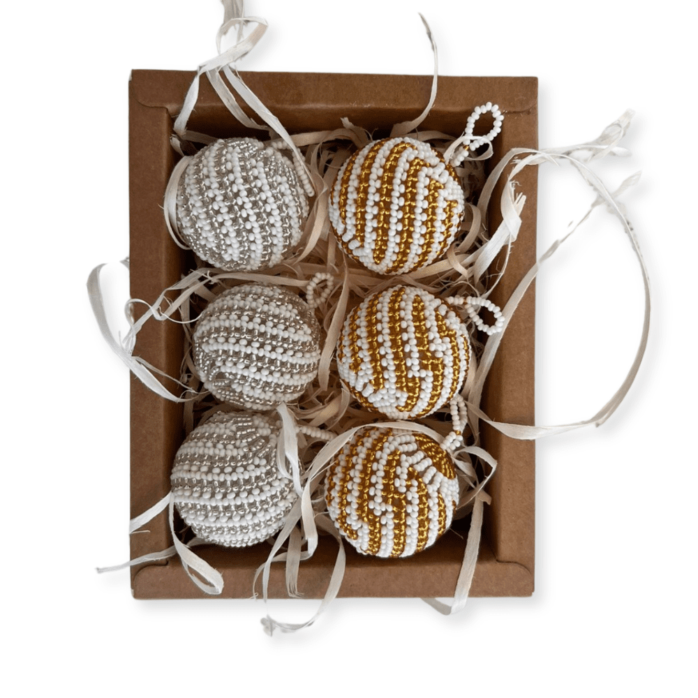 Gold and Silver Beaded Christmas Baubles