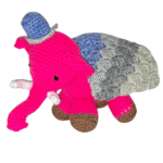 Crochet Pink Elephant in a Coat - Handmade