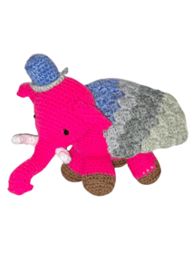 Crochet Pink Elephant in a Coat - Handmade