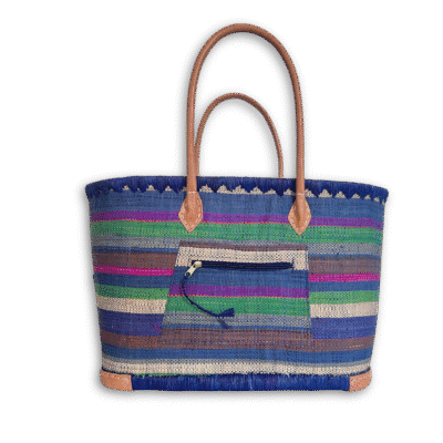 Colourful Blue Canvas Basket Bag