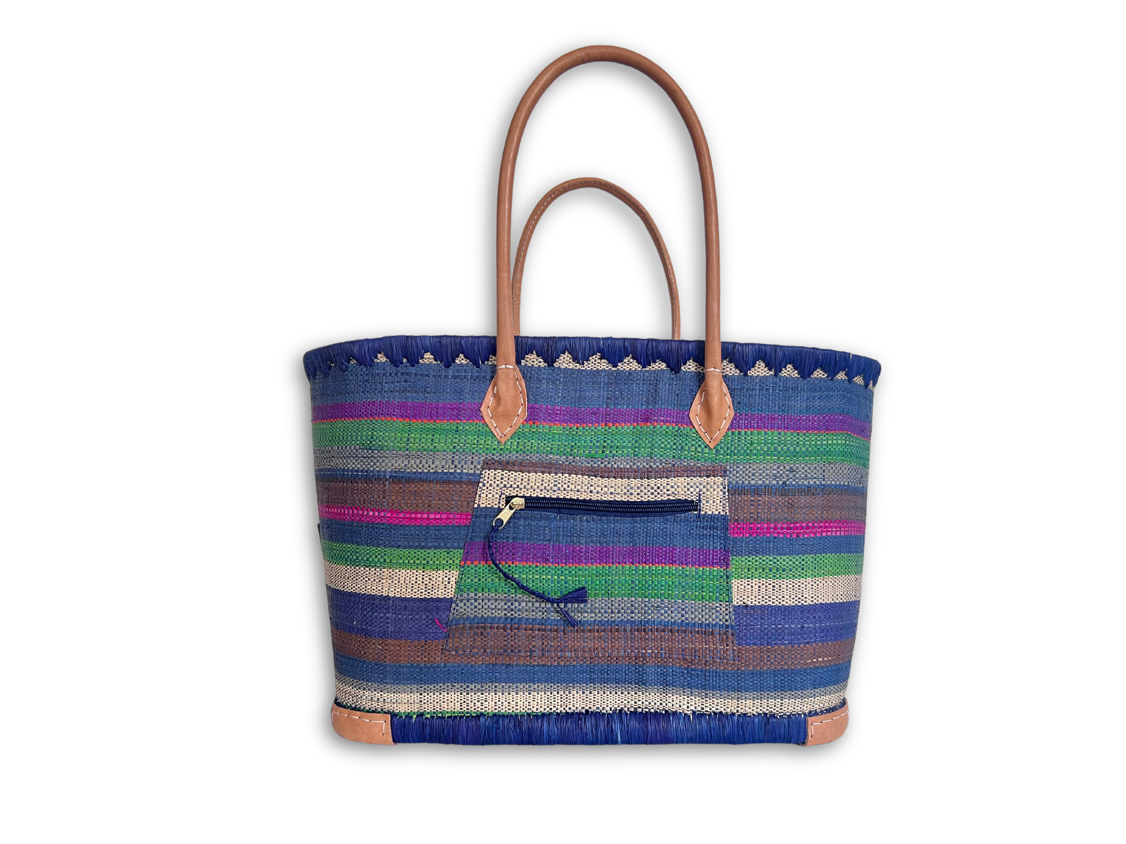 Colourful Blue Canvas Basket Bag