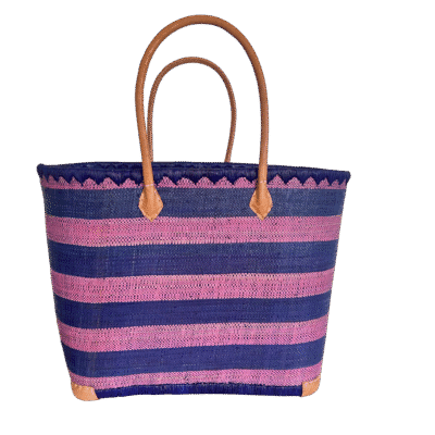 Pink with Blue Stripes Basket Bag