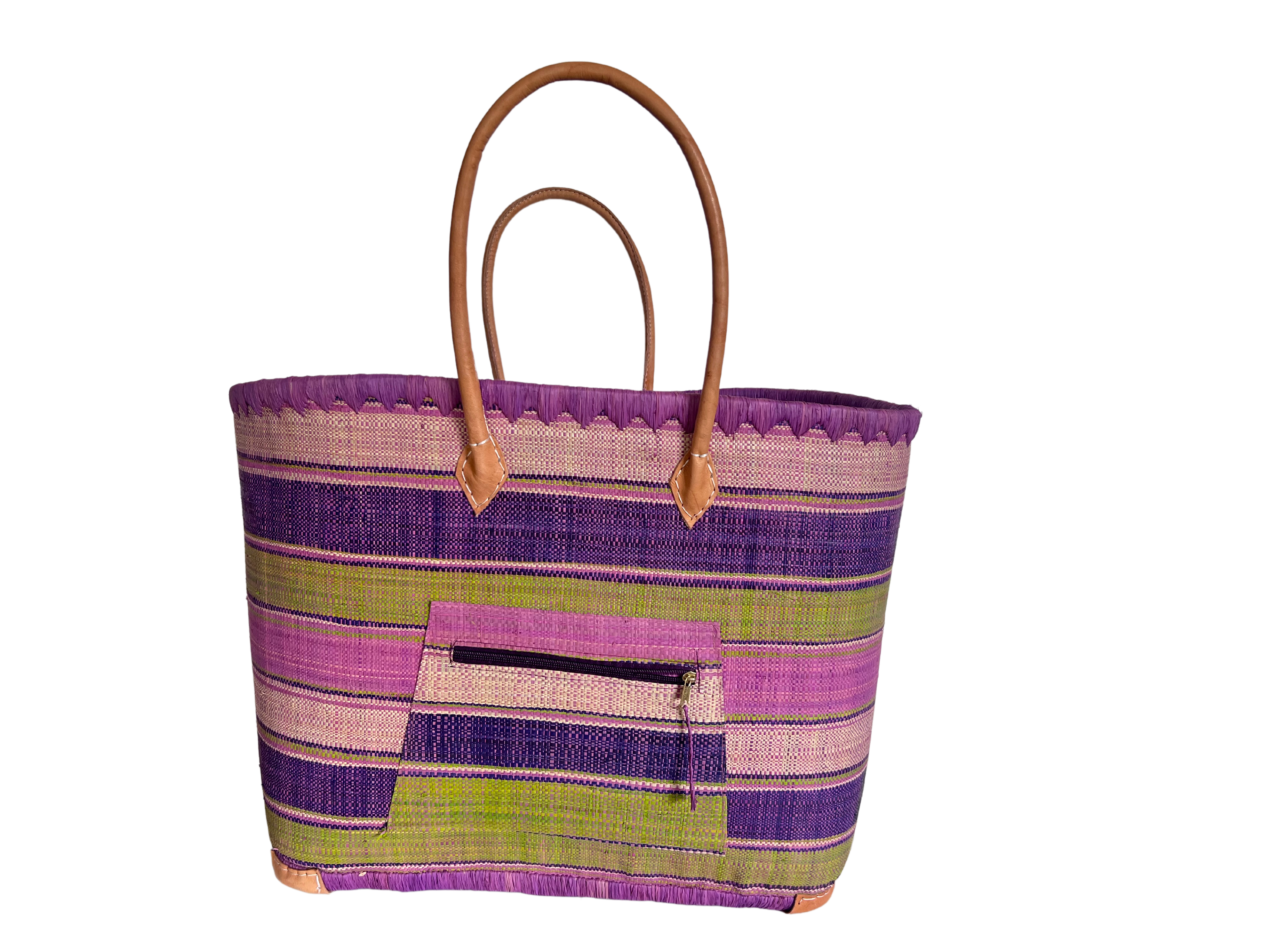 Purple, Pink & Green Handwoven Canvas Basket Bag