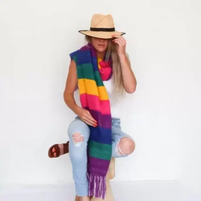 Vivid Rainbow Kid Mohair and Silk Wrap Handwoven