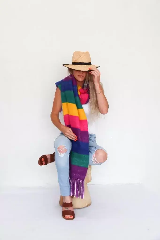 Vivid Rainbow Kid Mohair and Silk Wrap Handwoven