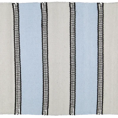Blue and Grey with Black Stripes Cotton Bedroom Rug