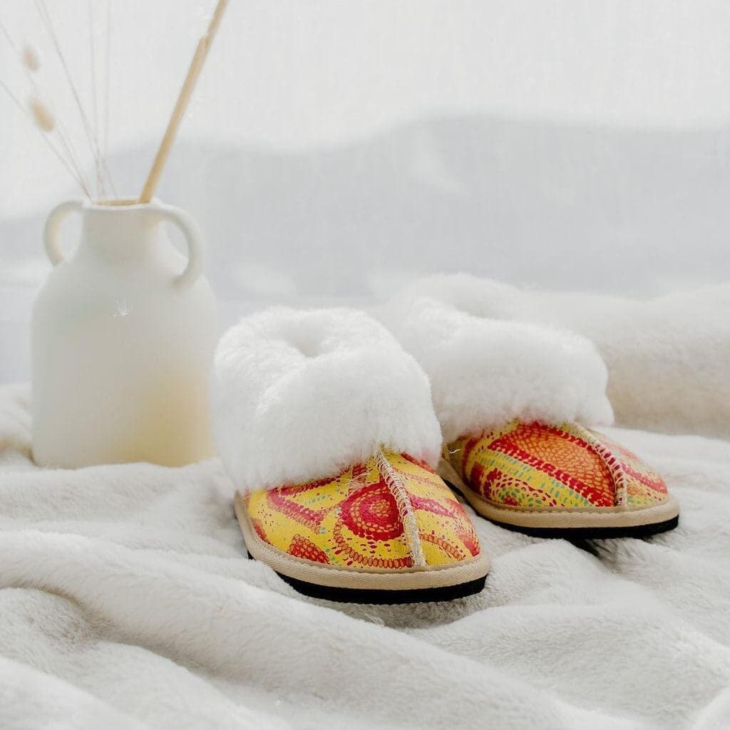 Yellow Scatter Comfy Wool Leather Slippers (Last Stock)