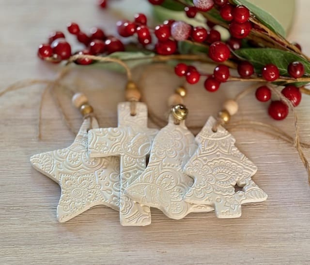 Handmade Embossed Christmas Hanging Decorations – Set of 4